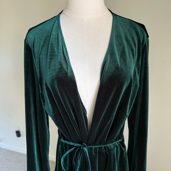 Zara Women Emerald Green Velvet Tie Waist Cardigan Jacket XXL Plus Size Glam - Picture 2 of 10